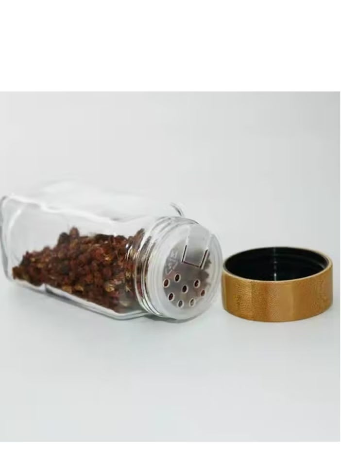 24 قطعة من برطمانات التوابل الزجاجية الفارغة توابل مربعة للاعشاب والتوابل لتخزين وتنظيم المطبخ بالأغطية وقمع للتعبئه وملصقات باللغه العربية والانجيليزية - Image 2